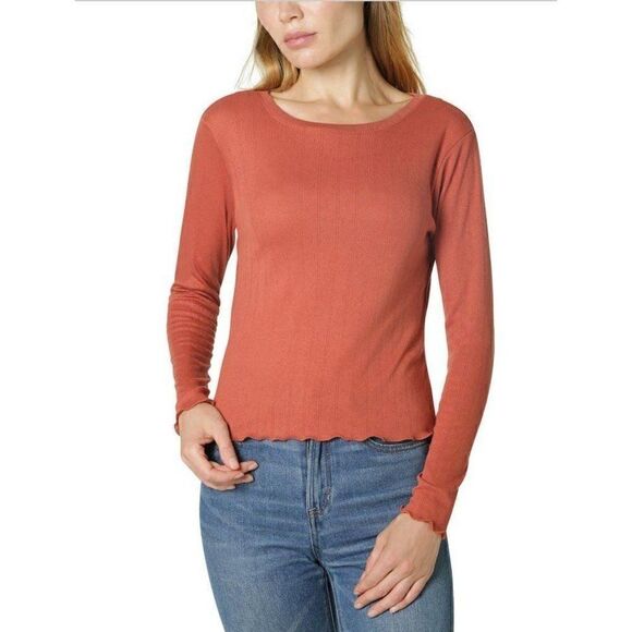Juniors No Comment Pointelle Top Large Burnt Red‎ - Picture 2 of 8